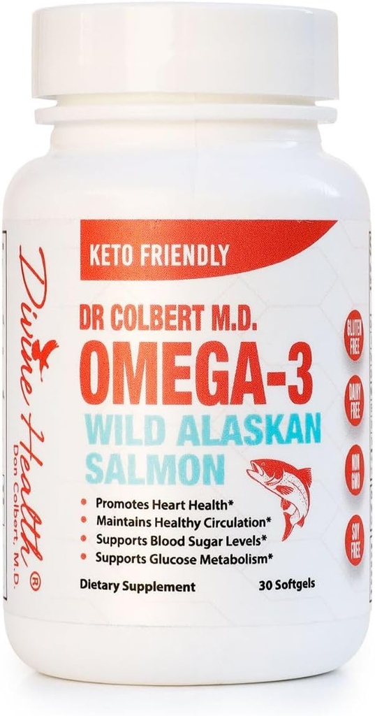 Dr. Colbert Wild Alaskan Salmon Omega-3 contendo fontes naturais de Omega-3, DHA & EPA - Formulado pelo Dr. Don Colbert