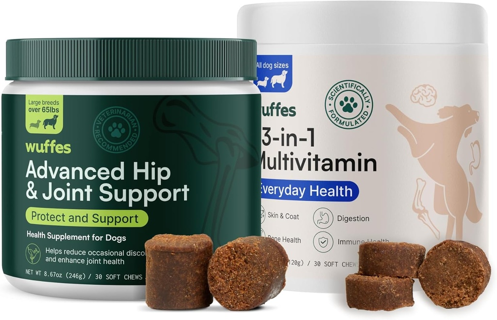 Wuffes Hip e supplemento congiunto per grandi razze e 23-in-1 Multivitamin Bundle