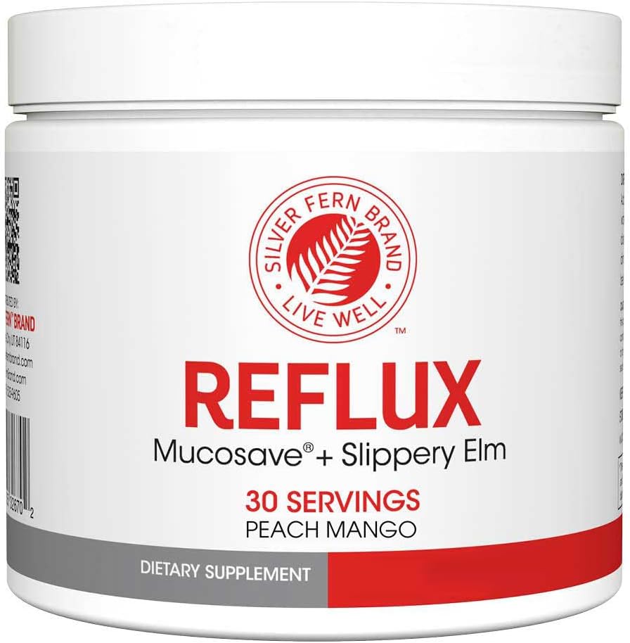 Reflux Prebavni dodatek - Peach Mango Flavor - vsak Tub = 30 Scoops = 30 Serving - Mucosal Podpora za kisle zadeve - z Mucosave FG in Slippery Elm Bark (1 Tub)