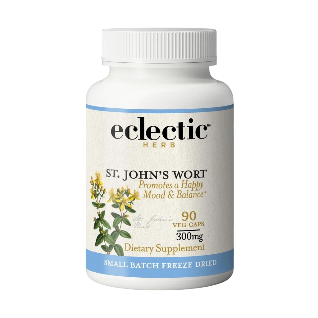 Eclectic Herb - St. John's Wort Capsules | Nervous System & Immune Support | Promotes a Positive Mood | Wildcrafted, US-Grown, Vegan, Non-GMO, Gluten Free, Freeze-Dried (90 CT | 300 mg)