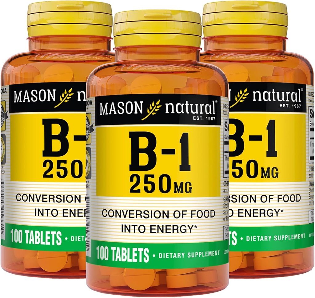 MASON NATURAL B1-vitamiini Tiamiini 250 mg, 300,Day Supply, ravintolisä tukea luonnon energiatasot, 100 tablettia (paketti 3)