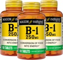 MASON NATURAL Vitamin B1 Thiamin 250 mg, 300, Day Supply, Kosttilskud til støtte naturlige energiniveauer, 100 tabletter (pakke med 3)