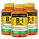 MASON NATURAL Vitamin B1 Thiamine 250 mg, 300,Day Supply, Dietary Supplement to Support Natural Energy Levels, 100 Tablets (Pack of 3)