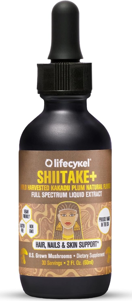 Lifecykel - Shiitake Mushroom Extract kanssa Kakadu Plum-hiukset, iho & kynsien tuki, anti ikääntymistä täydentää- 100% Organic Sienet, Immuuni Boosting, C-vitamiini valmistettu US-2 Fl oz(Pakkaus May Vary)