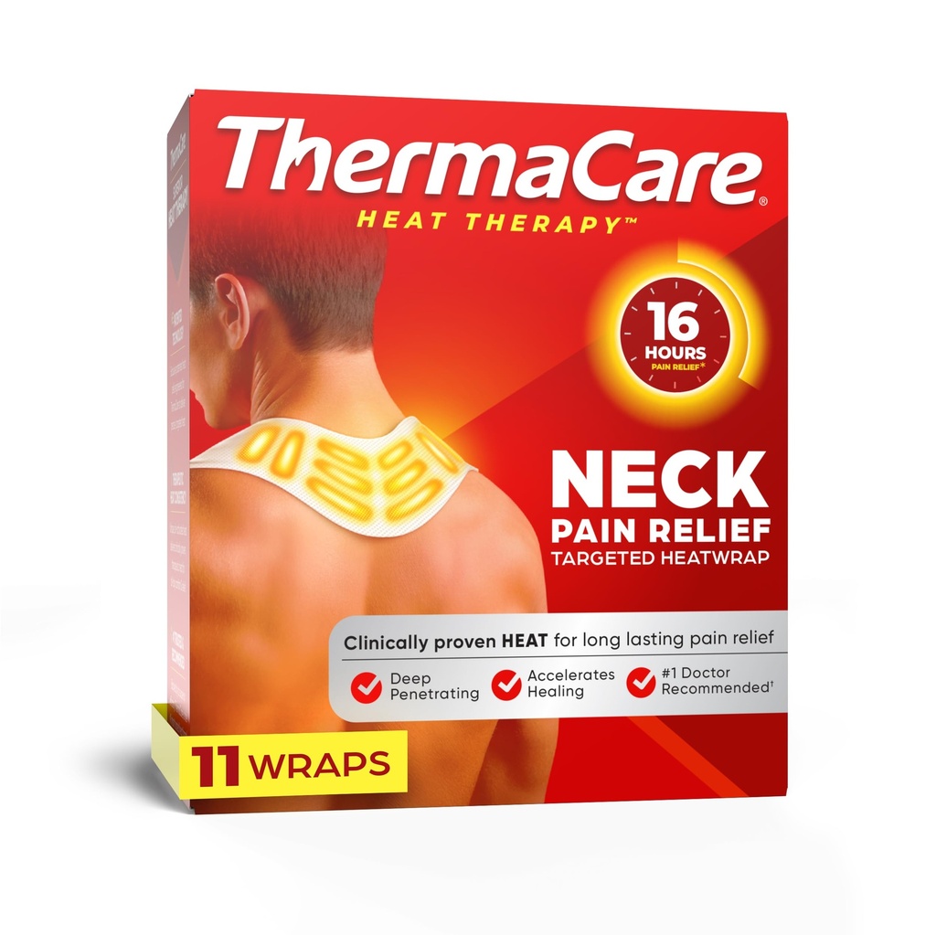 ThermaCare Heat Wraps for Neck & Shoulder Pain Relief - Portable Adhesive Heating Pads with 16-Hour Therapeutic Heat - Drug-Free Muscle & Joint Soothing Patches (11-Count)