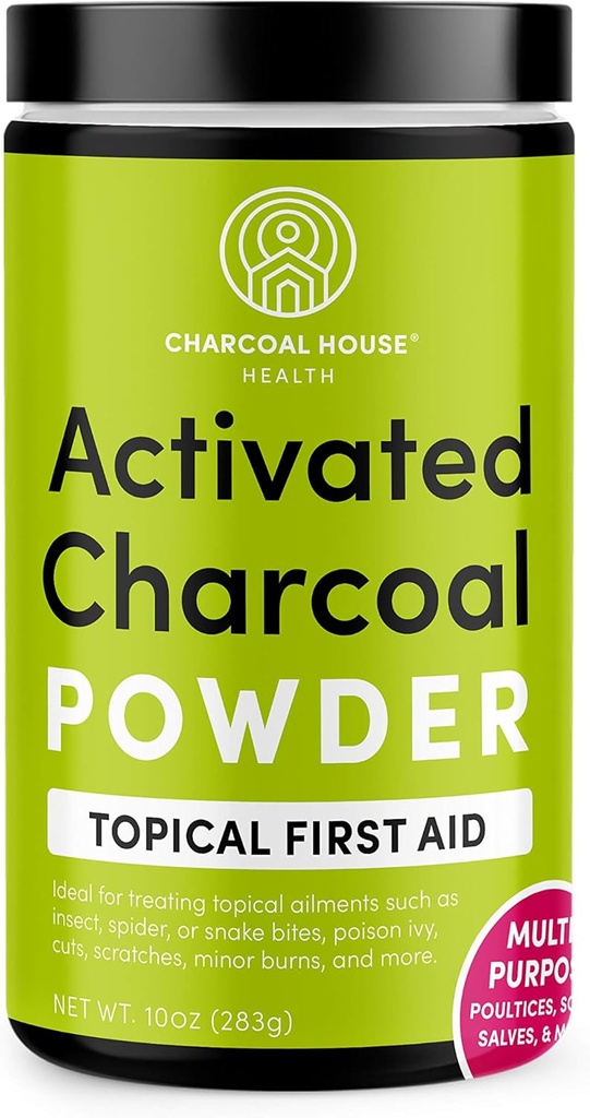 Charcoal House Hardwood Activated Charcoal Powder - Topical First Aid for Making Charcoal Poultices, Charcoal Foot Soaks, Charcoal Baths & More! - 10oz