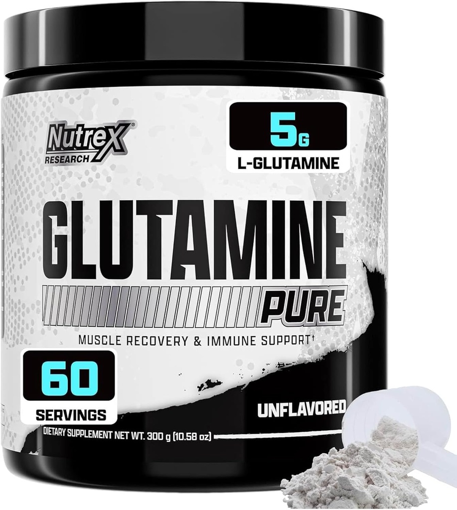 Nutrex Research L-Glutamina Powder Supplement - 60 Serve - Pura Non-Flavored, Non-GMO e Gluten Libre | Sen Clumps!
