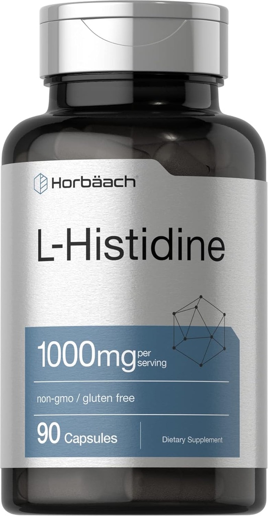 Horbäach L- Histidine 1000mg 90 Capsules 14; Non- GMO dan Gluten Free 124; Farmasi Tingkat
