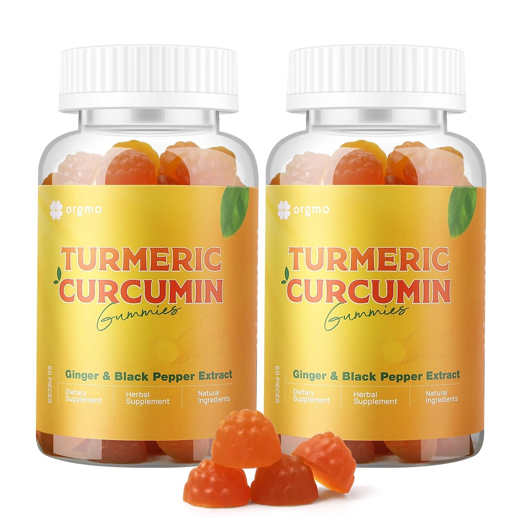 Turmeric Curcumin Gummies with Black Pepper 2 Pack, Turmeric and Ginger Supplement for Immune Joint Support, Sugar Free Ginger Gummies for Inflammation Vegan