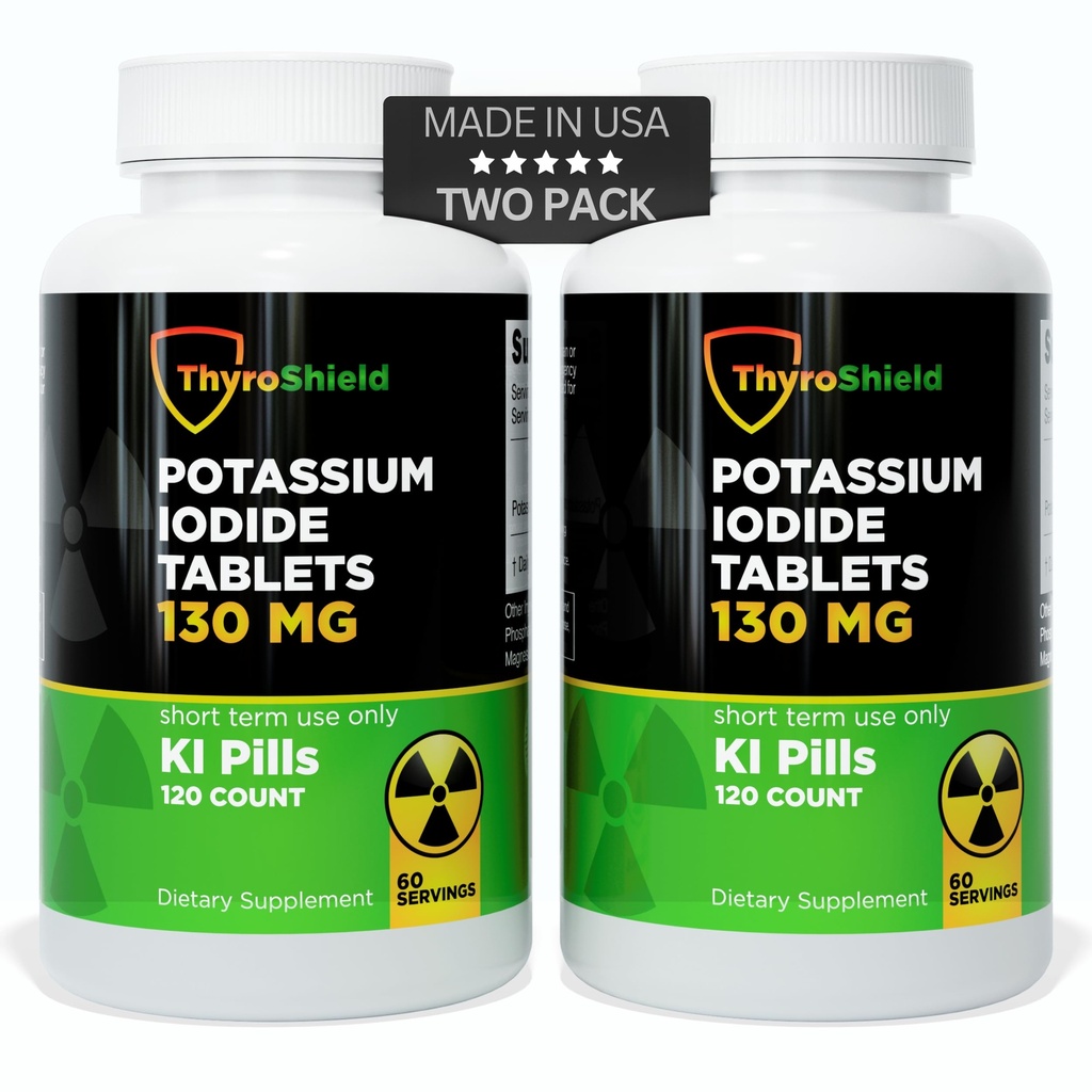 Potassium Iodide Tablets 130 mg | 120ct Two Pack | Iodine Tablets for Radiation Exposure - Potassium Iodine Pills - YODO Naciente - KI Pills - Made in USA - ThyroShield