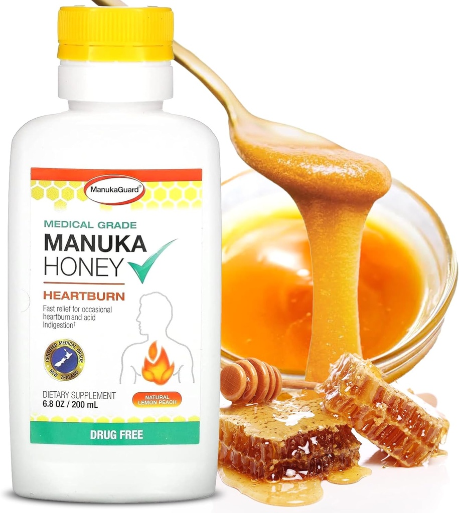 ManukaGuard Pálenie záhy Nutralizér, Med Manuka Med 6.8oz - Okamžité spálenie srdca a zníženie trávenia kyseliny. Alternatíva antacida bez liekov