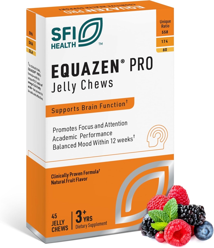 Equazen Pro SFI 健康鱼油 Jelly Chews - Omega 3 & Omega 6 for Kids & Teens - EPA,GLA & DHA for Kids Mood,记忆和焦点支持 - 优化生物利用率和吸收(45 Jelly Chews)