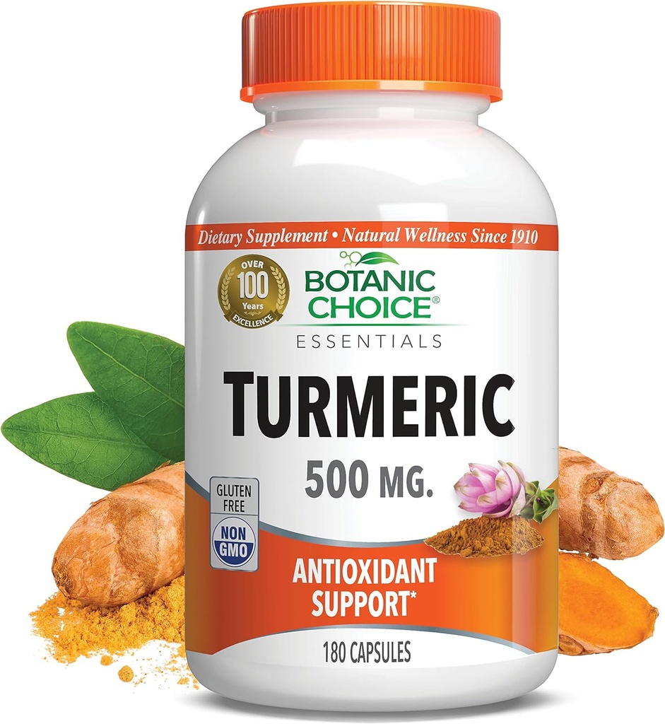 Botanic Choice Premium Turmeric Antioxidant Support - Joint Health Supplement for Adults - 180 Vege Capsules (500 mg each)