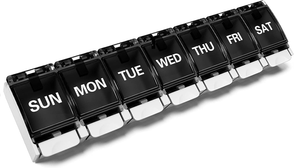 BUG HULL Pill, Open Weekly Pill Box Arthritis Friendly, Büyük Tıp Pill Organizer, Pill Case, Pill Konteyner, Pill Holder, Black