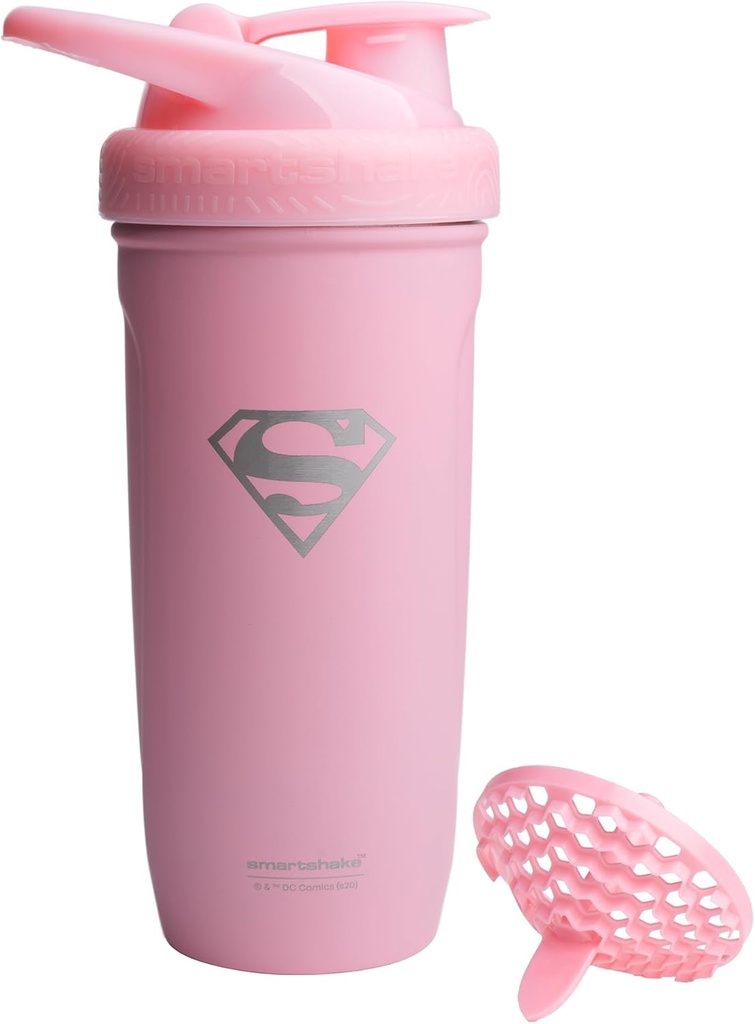 Smartshake DC COMICS Reforce Stainless Steel Protein Shaker Bottle 900 ml  по 30 oz - Leakproof Vince-on Lid - BPA Free - Unisex - Non Insulated - Supergirl Logo