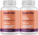 BESTVITE SAM-e 200mg Stabilized (120 Vegetarian kapsulak) (60 x 2) - Erraza Swallow kapsula Form - Ez da Enteric Coat behar - Ez Stearates - Vegan - Ez GMO - Gluten Free