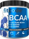 Fitcode Ultra Premium BCAAs med 5G ren BCAAs med Proven 2:1:1 Forholdet mellom aminosyrer for å hjelpe post trening gjenoppretting, lean muskelvekst, utholdenhet, 30 serveringer (Blue Raz)