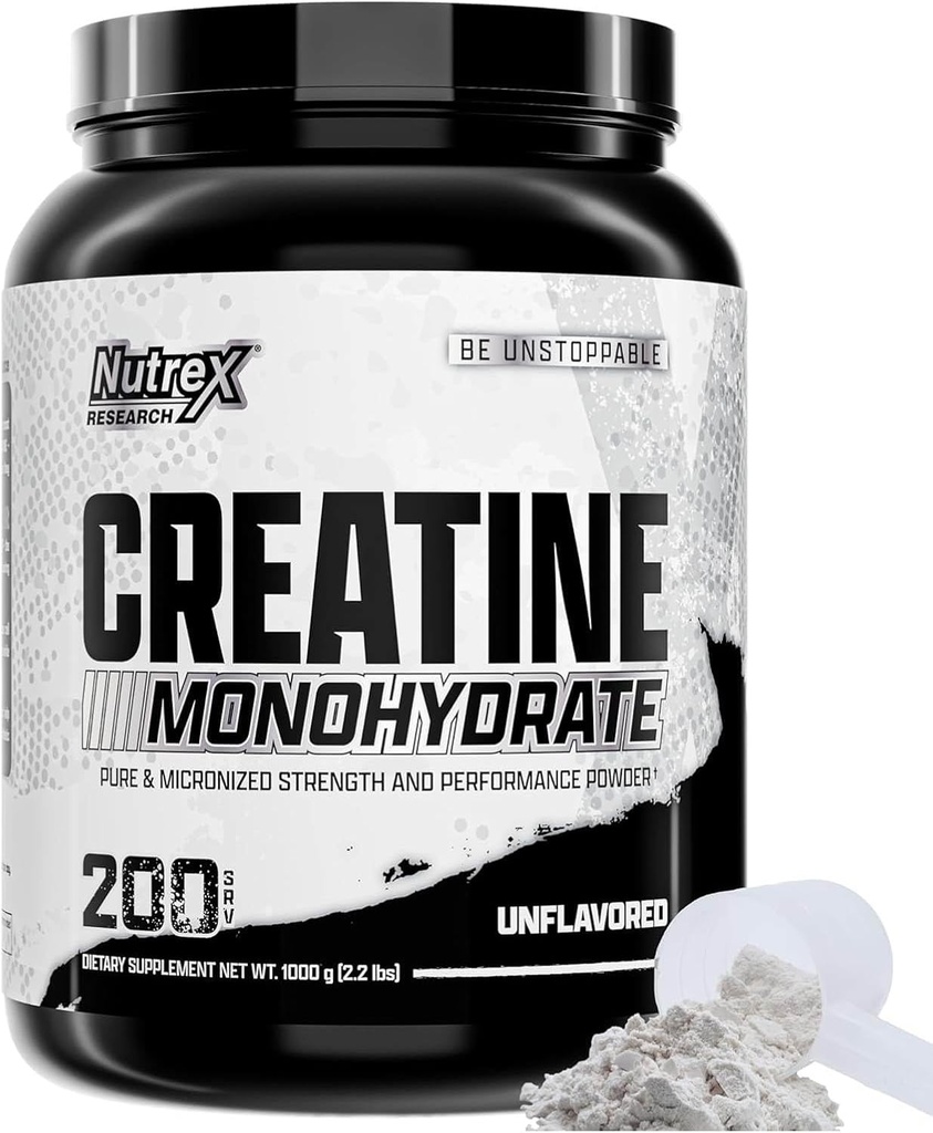 Nutrex Research Micronized Kreatin monohidrat v prahu - 200 Serving (1KG) Pure, Nearomatiziran Kreatin monohidrat Dodatek za pridobivanje, moč in zmogljivost mišic, 5G na Serv (2.2lbs)