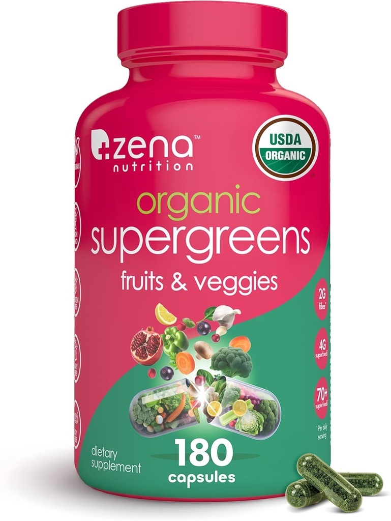 September October Cuper Greens & Veggies Supplement, 70+ Super Foods from Food & Groupblys, 3g Fiber, Spirulina, Cloella, Protos and Prototes, Digestive Enzymes, 180 Capsules