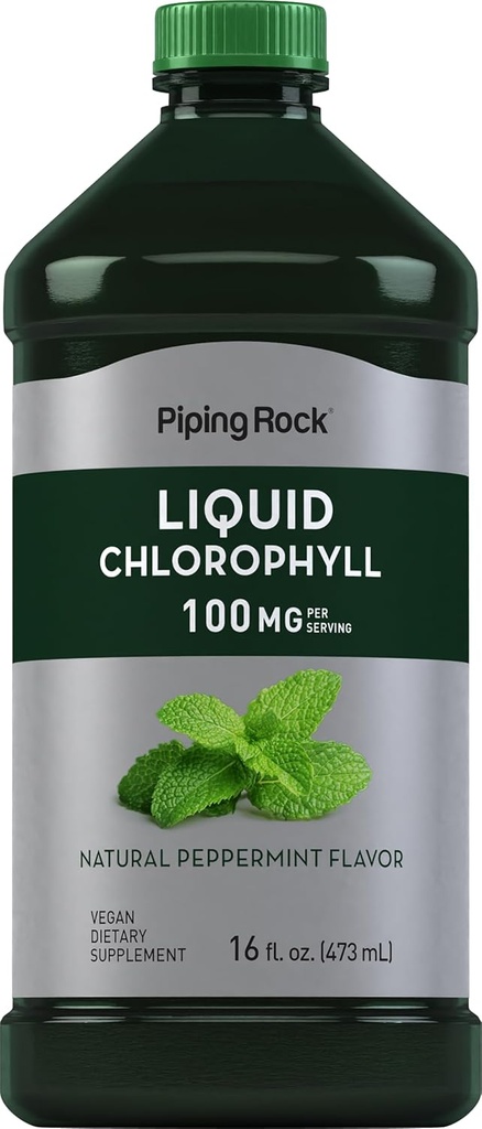Piping Rock Liquid Chlorophyll 100mg | 16 oz | Mint Flavor | für Damen und Herren | Vegan, Non-GMO und glutenfreie Formel