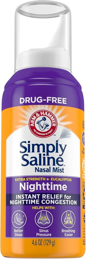 Simply Saline Plus Nighttime Formula Nasal Mist, Eucalyptus, Extra Strength, 4.6 fl oz - 2pc