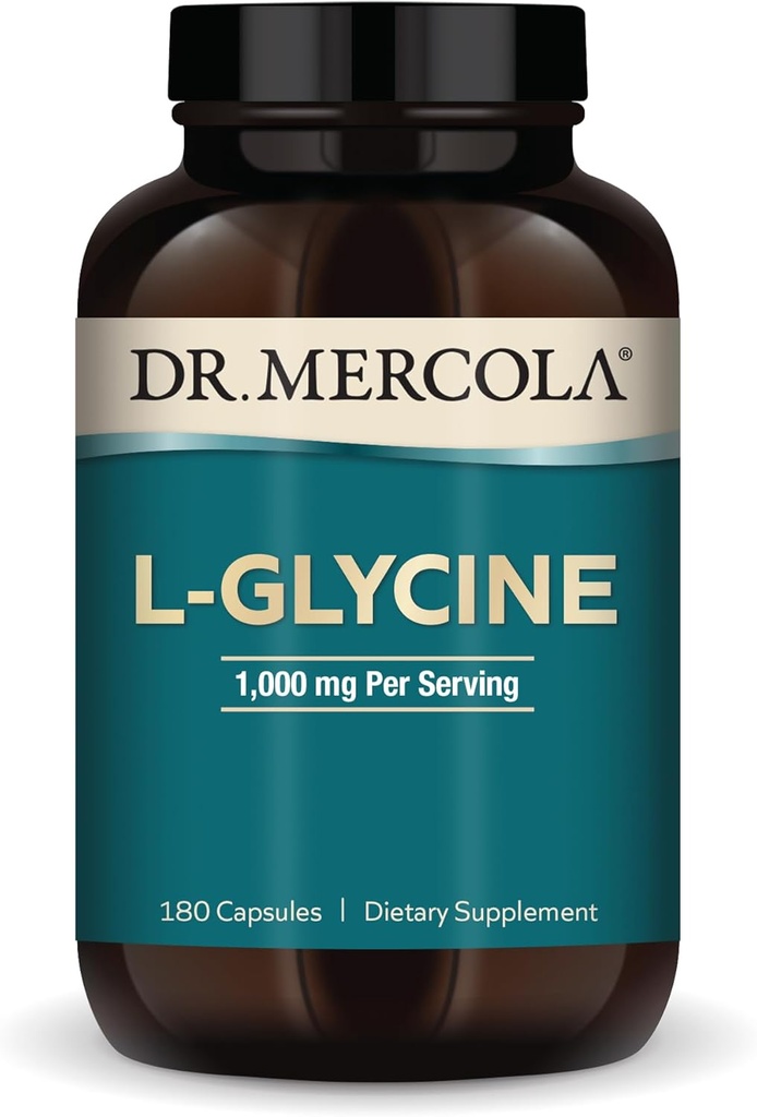 Dr. Mercola L-Glycine - Aids Producció de Glauthion i Collage - Suports, cor, tapiós, metabolic i Imnec - No-GMO, Guten-Free & Soy-Free - 180 Capsules (90 Servings)