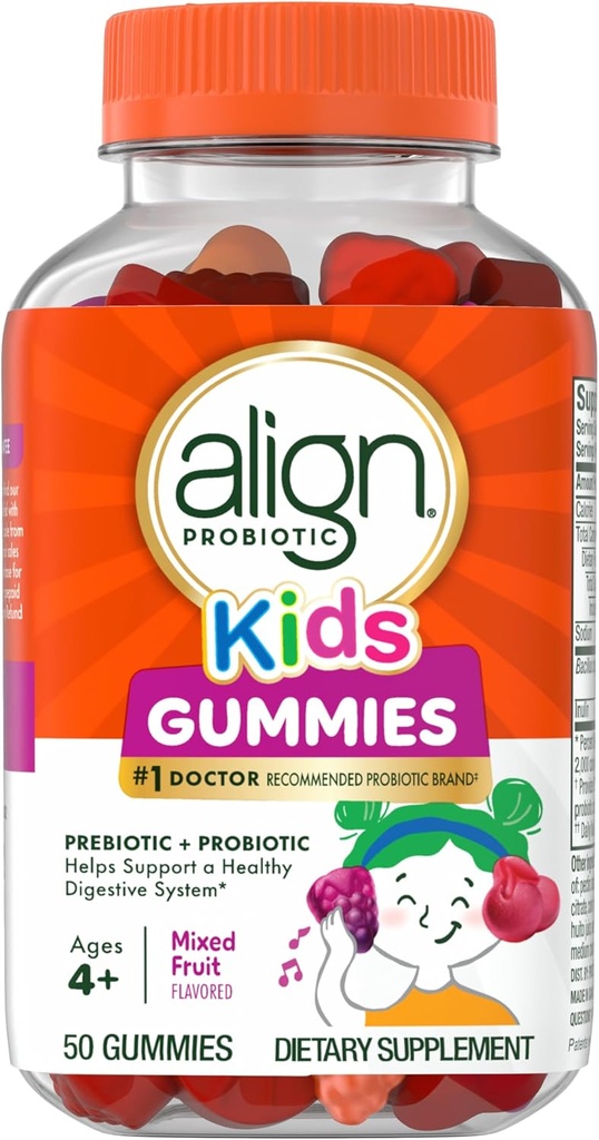 Align Probiotic, Kids Gummys, Prebiotic + Probiotic 帮助支持健康的消化系统*,# 1 Doctor推荐的Probiotic Brand‡, 50 Gummys包装可能有所不同.