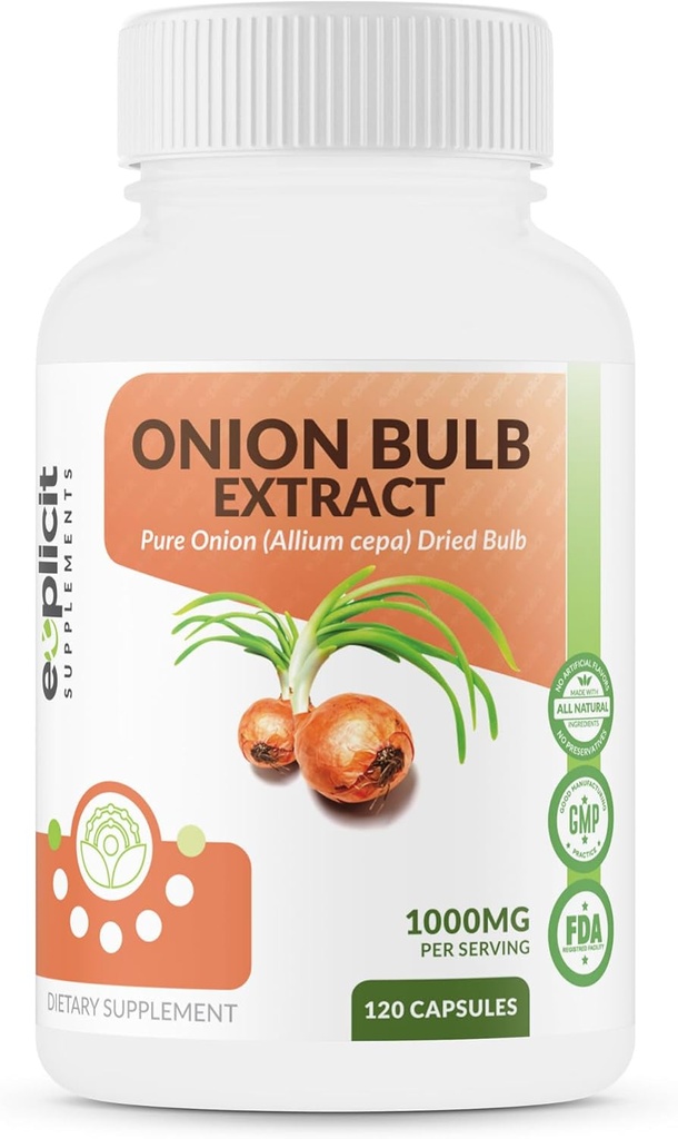 All Natural Onion Extract 1000mg - Sušený cibulový Bulb (Allium Cepa) Bylinný dodatek - 120 Kapsle