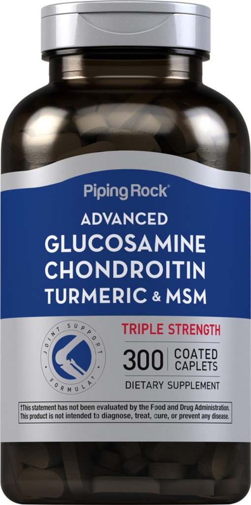 Piping Rock Glucosamine Chondroitin MSM Turmeric | 300 Caplets | Supplement for Women and Men | Advanced Triple Strength Complex | Non-GMO & Gluten Free
