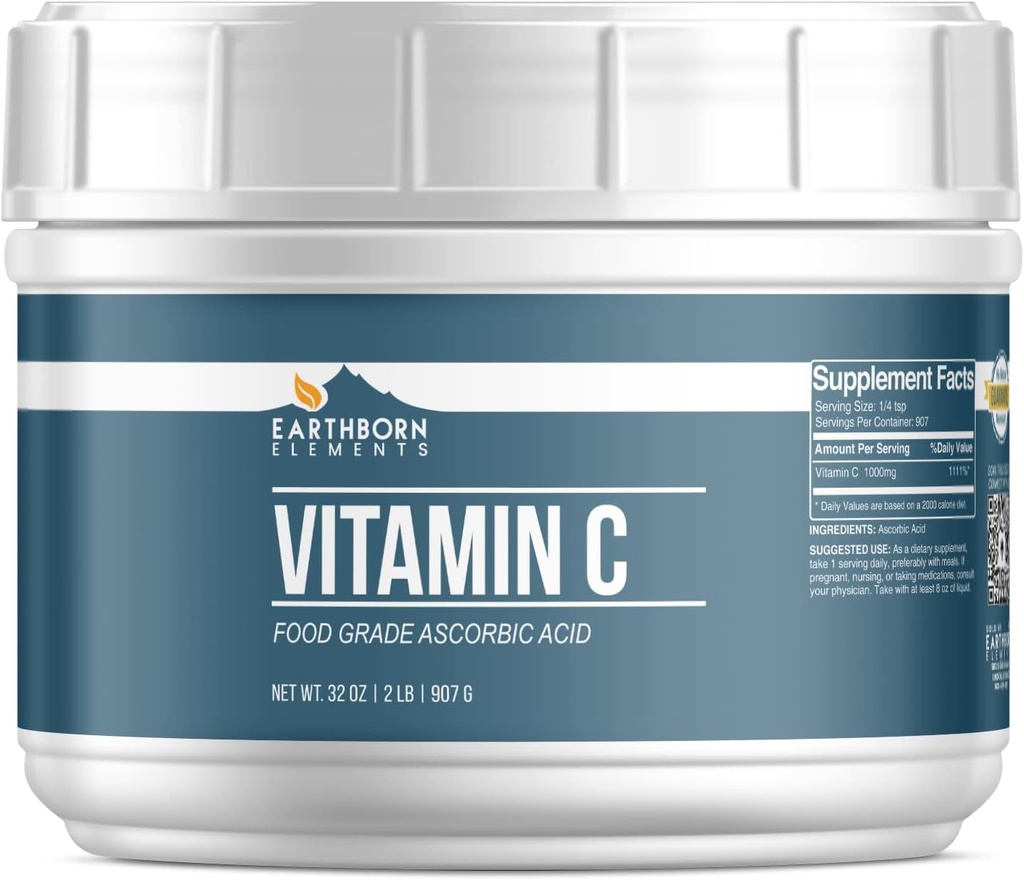 Zemeljski elementi Vitamin C Powder (2 lb), Askorbinska kislina, dodatek in čistilo