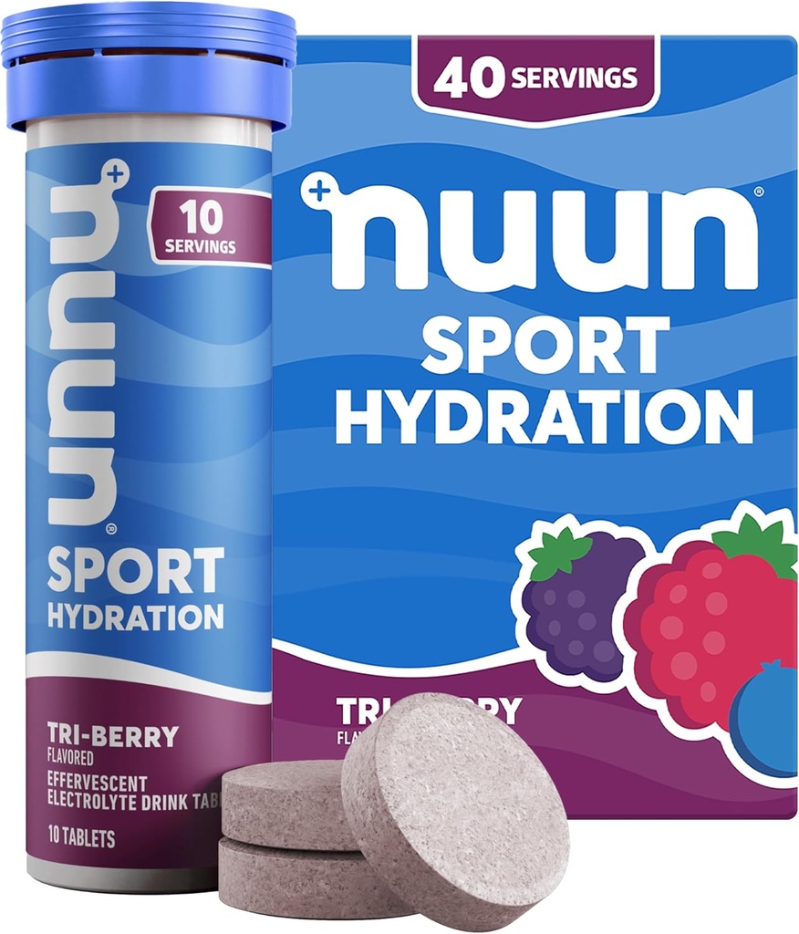 Nuun Sport Electrolyte tablety s horčíkom, vápnikom, draslíkom, chloridom a sodíkom, bezlepkom a vegánom, tri-Berry, 4 balenia (40 dávok celkom)