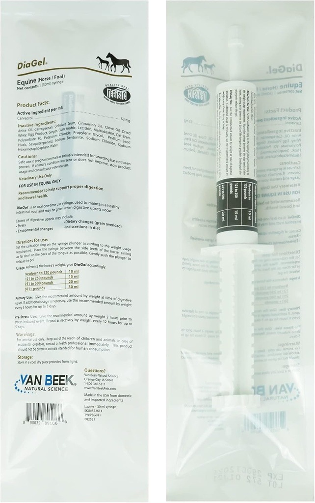 DiaGel pentru echină - Gel administrat oral pentru instrumente ocazional Loose și supset digestiv - produse naturale de cai - Van Beek Știința naturală