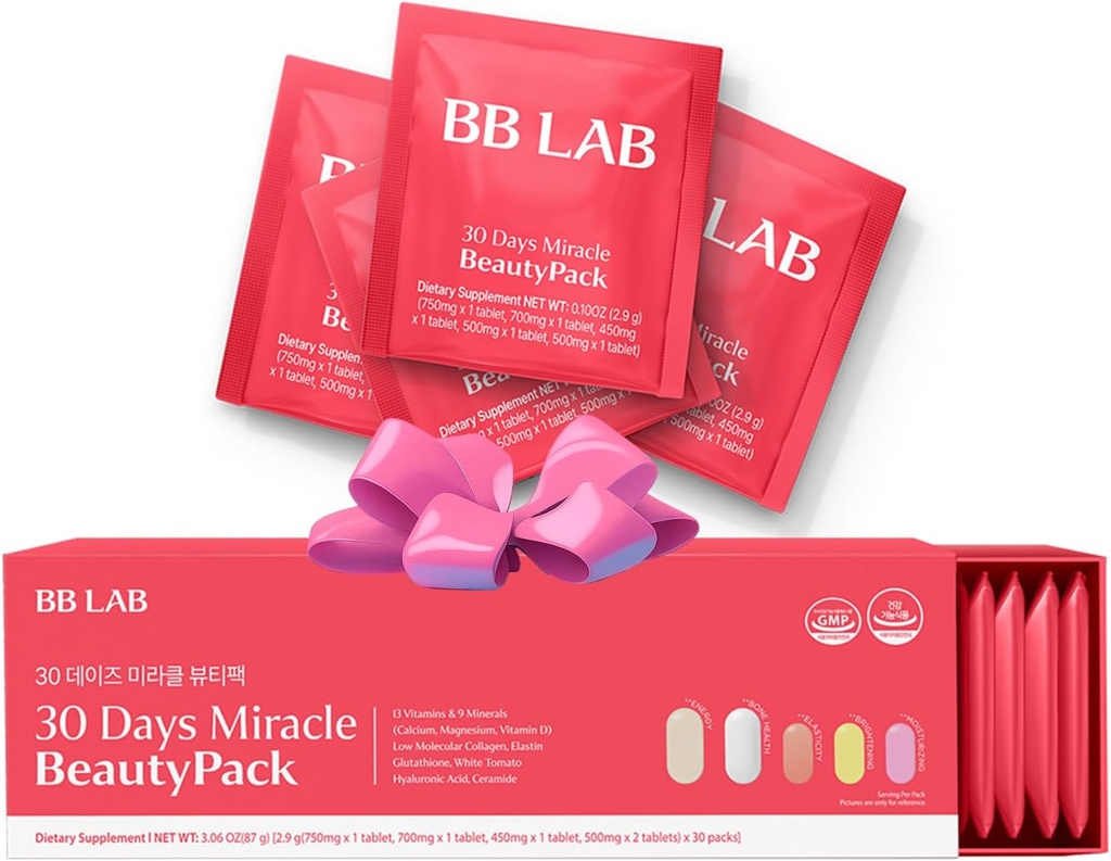 BB LAB 30 일 기적 아름다움 올인원 팩, 낮은 분자 교원질, Elastin, Glutathione, Ceramide, Hyaluronic 산, Multivitamins & 무기물, 칼슘, 마그네슘, 비타민 D