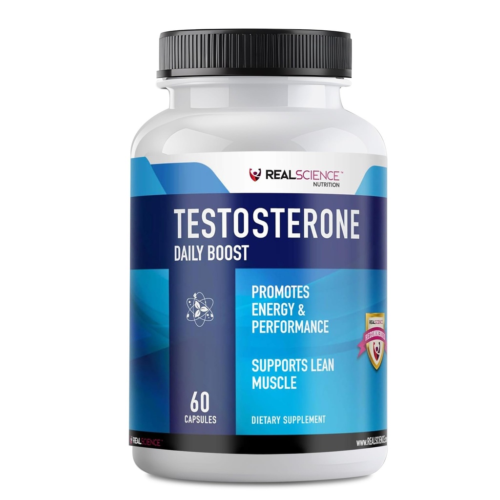 Real Science Nutrition Daily Boost Free Testosterone Booster for Men - Strongest Supplement for Muscle Growth, Bodybuilding & Energy with 9 Powerful Ingredients - 60 Capsules