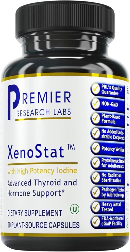 Premier Research Labs XenoStat - Thyroid Function & Hormone Support - with Chlorella, Hyssop Herb, Milk Thistle & Reishi Mushroom - Kosher - Vegan - 90 Plant-Source Capsules
