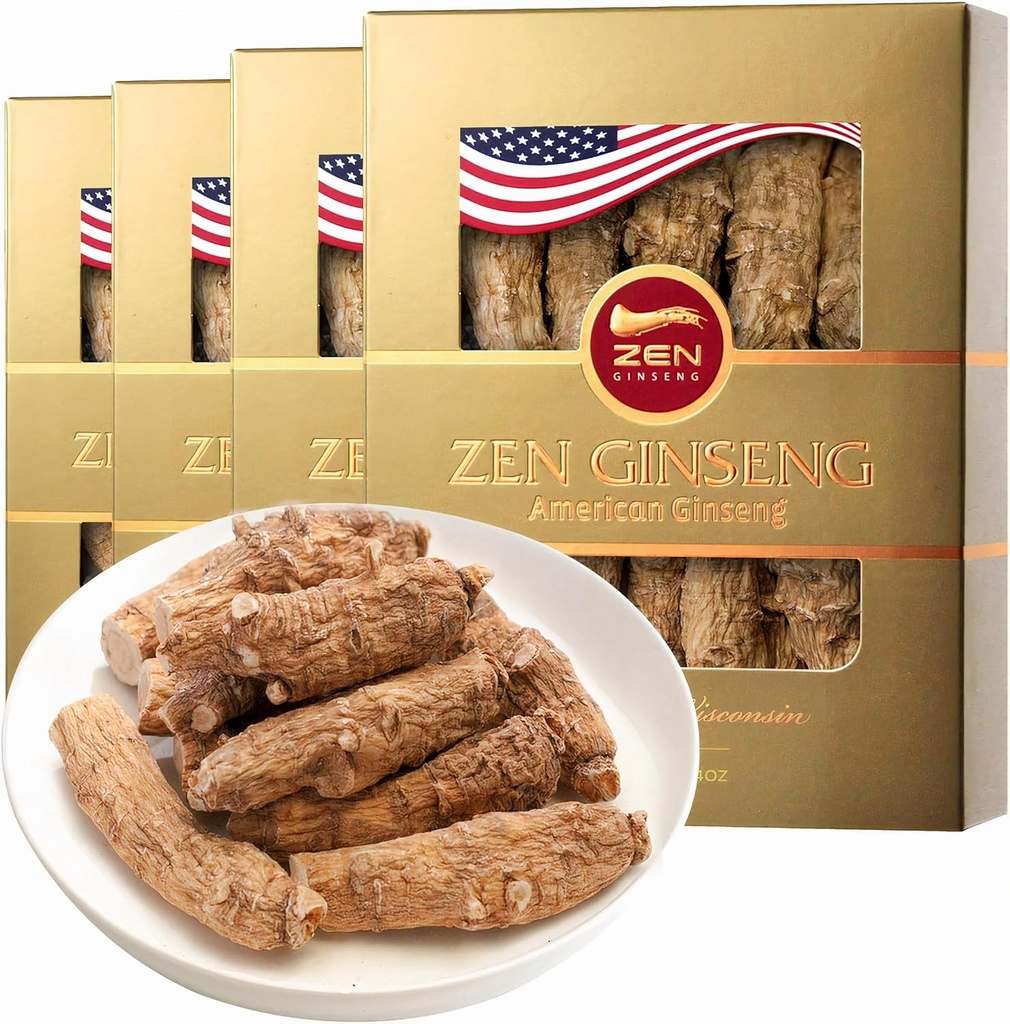 4 Boxar av Premium Large American Ginseng Root (4oz per Box) - Icke-GMO, Gluten Free Wisconsin Ginseng. Ökar immunitet, energi och uthållighet för man & kvinnor