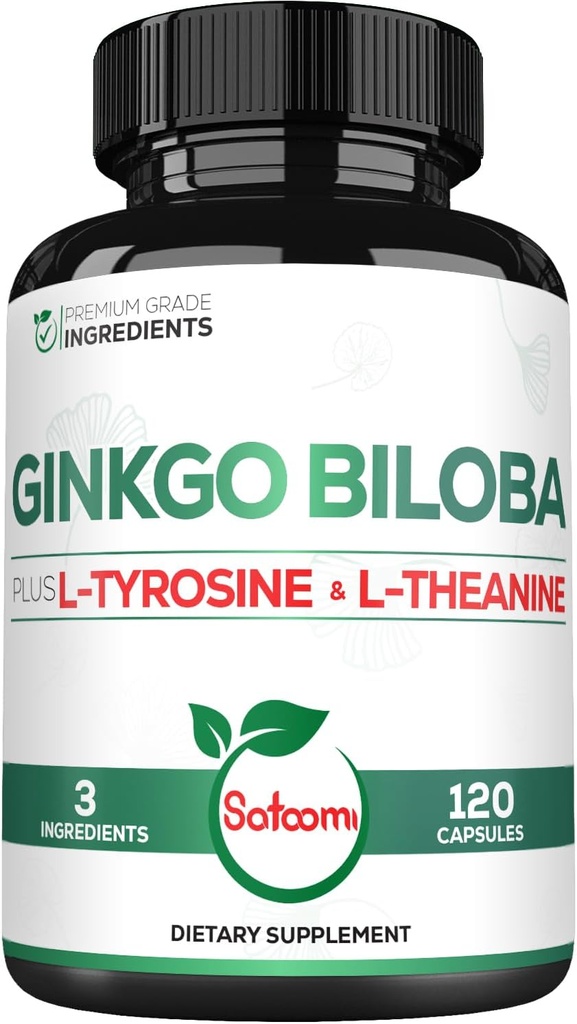 1000mg Ginkgo Biloba Supplements with L-Tyrosine, L-Theanine - 120 kapslar för 2-månaders leverans - Stödfokus, Mermory Function, Brain Health & Vision Quality