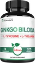 1000mg Ginkgo Boloba Additions with L-Tyrosine, L-Theanine - 120 капсули за 2-month Supply - Support Focus, Mermory Function, Brain Health & Vision Quality