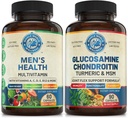 Mens Daily Multivitamins & Advanced Joint Support Bundle (botila bat bakoitzean). Ongizate Holistikoa, Energia Bultzatua eta Osasun Bateratua onartzen ditu. USA Made.