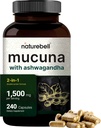 Mucuna Pruriens Capsule, Triple Putere 1500mg Per Serving, 2 din 1 Formula, Made with Mucuna and Ashwagandha, 240 Capsule, Potent Seed Extract, pozitiv Mood, Relaxare & Restaurare Suport