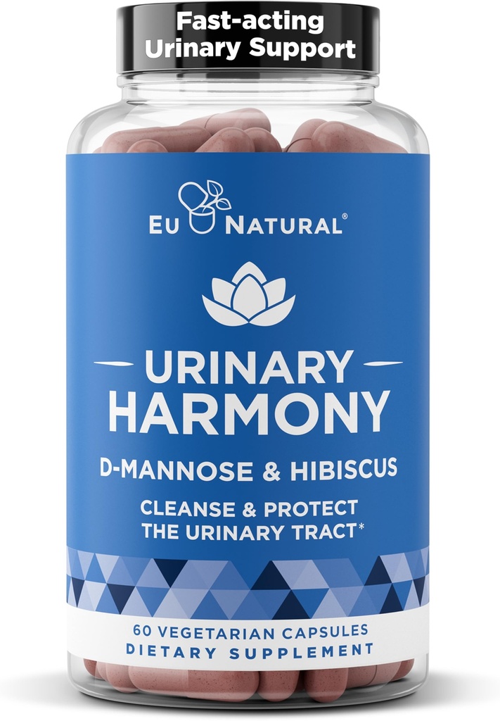 Eu Natural Urinary Harmony D-Mannose Supplement - Urinary Tract Health for Women - Fast-Acting Urinary Cleanse & Flush with Clinical-Strength D-Mannose & Hibiscus - 60 Capsules