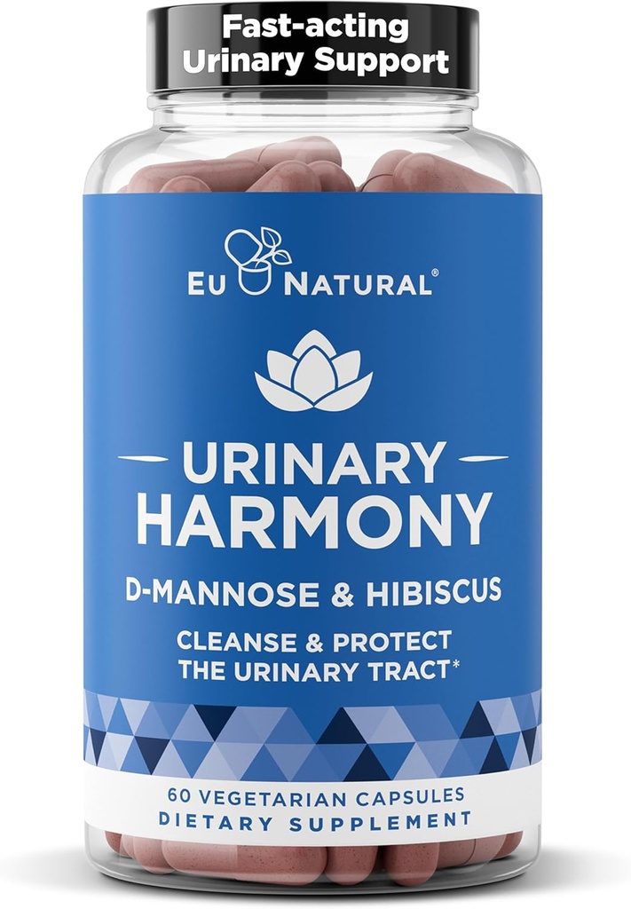 Urinary Harmony D-Mannose Supplement – Urinary Tract Health for Women – Cleanses and Flushes The Urinary System – Potent Clinical Strength Formula with DMannose and Hibiscus – 60 Fast Acting Capsules