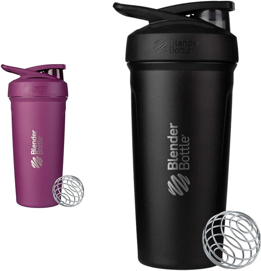 BlenderBottle 24Ounce Paslanmayan Steel Shaker Cups Wire Whisk, Plum və Black