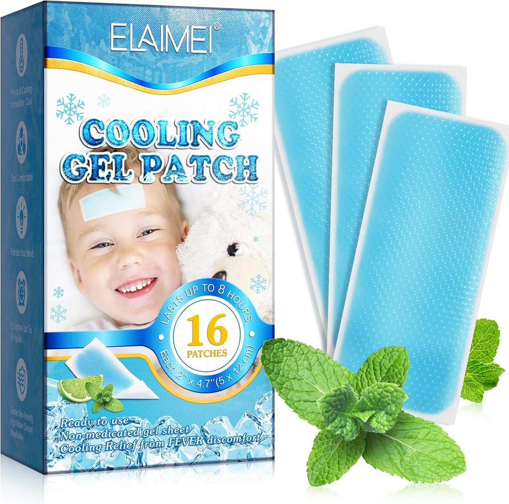 16 Sheets Fever Patches for Kids - Hot Weather Cooling Gel Patches para adultos - Headache Patches - Forehead Fever Cool Pads