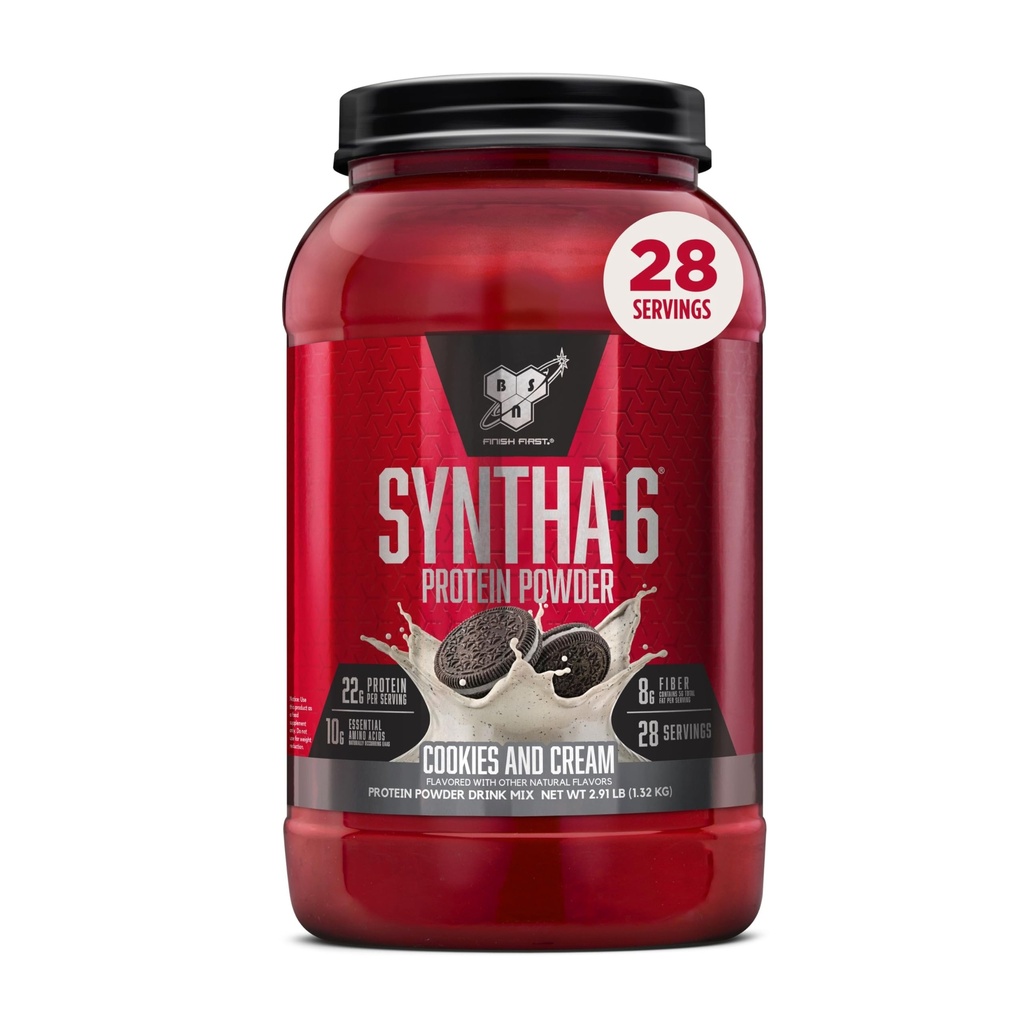 BSN SYNTHA-6 Whey Protein Powder, Micellar Casein, Milk Protein Isolate Powder, Cookies and Cream, 28 Servings (Package May Vary)