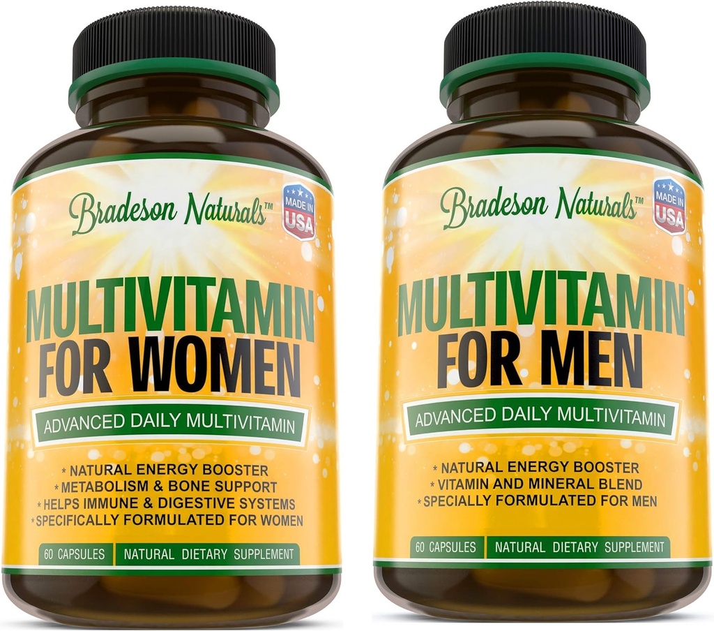Supplément multivitamine pour femmes + Supplément multivitamine pour hommes. Vitamines Complexe A C D E & Vitamine B. Soutien immunitaire et féminin. Améliore la santé cardiovasculaire et de la prostate. Antioxydant & Energisant naturel