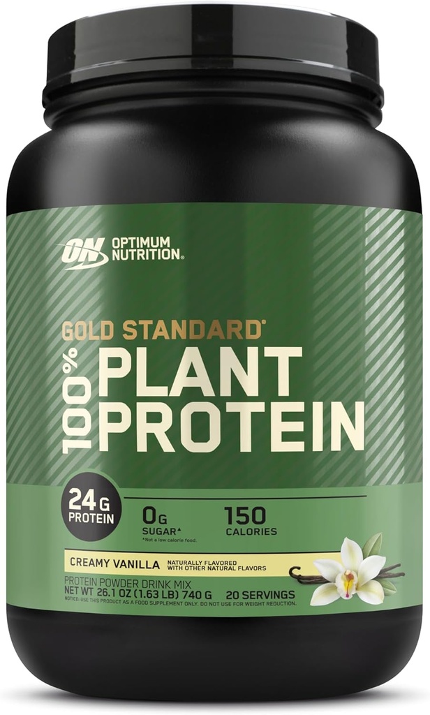 Optim Nutrition Gold Standard 100% thực vật Protein Powder, Gluten Free, Vegan Protin để hỗ trợ cơ bắp và phục hồi với Amino acid - kem Vanilla, 20 người phục vụ (Packing May Vary)