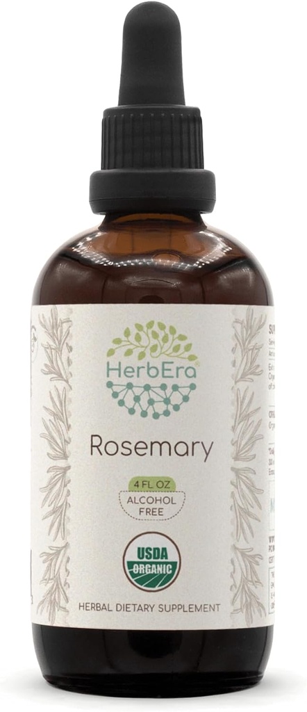 HerbEra Rosemary B120 USDA Organic Tincture ) Alcohol-Free Extract, High-Potency Herbal drops ) Certified Organic Rosemary (Rosmarinus Officinalis) Dried Leaf (4 oz)