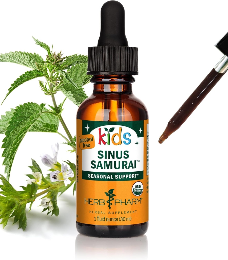 Herb Pharm Kids Certified- Alkohol-free Sinus Samurai Liquid Bylinné Formula, Organic, 1 Fl Oz