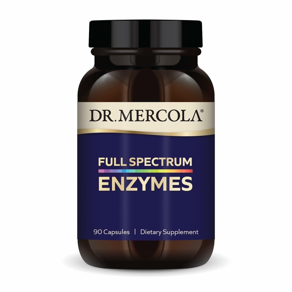 Dr. Mercola Full Spectrum Enzymes - 22 Different Enzymes - Supports Digestive & Immune Health - Helps Digest Carbohydrates, Fats & Proteins - Non-GMO, Gluten-Free & Soy-Free - 90 Capsules